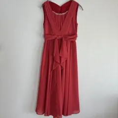 パーティドレス 赤 ビーズ付き 結婚式 謝恩会