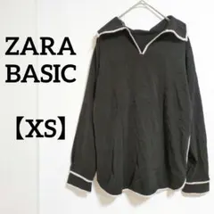 ZARA BASIC ザラ【XS】セーラー襟 長袖シャツ カットソー ブラック