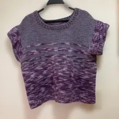 ハンドメイド紫系ニットベスト クルーネックM〜L