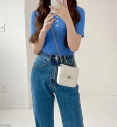 GRL リブショート丈ポロニットトップス Mサイズ