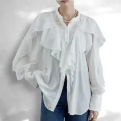 ポプリンフリルブラウス ホワイト フリルシャツ