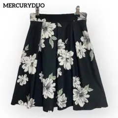 MERCURYDUO◆洗える◆花柄フレアスカート【S】ブラック　ひざ丈　オフィス