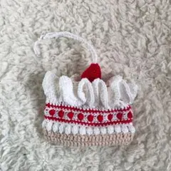 ショートケーキ　ミニ　巾着　ポーチ　編み物　かぎ針編み