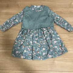 子供服100サイズ　グリーン系花柄長袖ワンピース