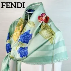 FENDI イタリア製　ハンドメイド　シルク　スカーフ　フェンディ　花柄　絹 フェンディ スカーフ ラッピー フラワー シルク FENDI 花柄