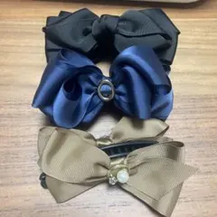 リボン付きバナナクリップ ヘアアクセサリー　3点セット
