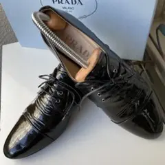 PRADA レースアップシューズ ドレスシューズ エナメル 37.5 ブラック