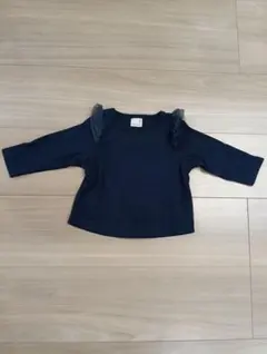 petit main美品 80cm ネイビーフリル付き 長袖カットソー