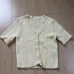SHEIN 黄色 リブ編み Vネック カーディガン 半袖