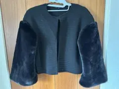 【TO BE CHIC 】ファー付きノーカラー上品ジャケット ウールボレロ