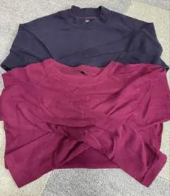 UNIQLO 長袖トップス Mサイズ 2枚セット ネイビー ワインレッド