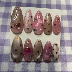 ハート装飾アーモンド型ネイルチップ10個セット