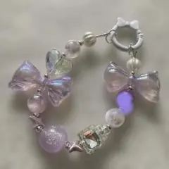 ビーズストラップスマホ携帯薄紫系ハンドメイド