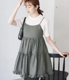 tiptop チェック/コットンフリルキャミミニワンピース