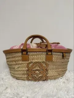 LOEWEかごバッグアナグラムトートハンドバッグ レザーベージュピンク