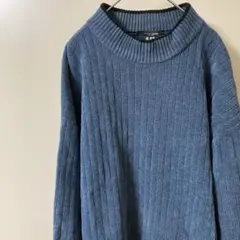 ④リブ編みブルータートルネックセーター メンズL