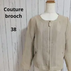 クチュールブローチ☆ノーカラージャケット　花柄裏地　ベージュ　38　上品のサムネイル