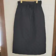 ブラック キルティング ロングスカート L ウエストゴム フレア 丈83cm