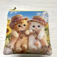 フラットポーチ ねこ柄 ひまわり 両面パネル ❤️ハンドメイド - メルカリ