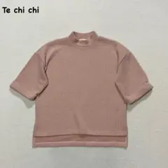 t2094 【テチチ】　ハイネック　半袖ニットブラウス　ピンク　フリーサイズのサムネイル