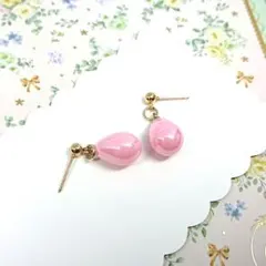 No.045☆雫パール（ピンク） ピアス イヤリング マスクチャーム
