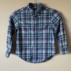古着 ラルフローレン チェックシャツ 4T 110cm ブルー グリーン 長袖