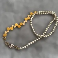 ハンドメイド アンティークビーズとウッドビーズのネックレス