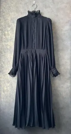 POLO RALPH LAUREN レースシフォンプリーツ ロングワンピース 黒