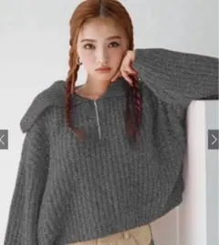 新品未使用】GRL ハーフジップニットトップス[dr637]