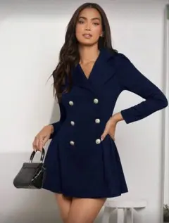 SHEIN ダブルブラスト　ジャケットワンピース　ネイビー