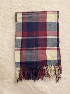 EASTBOY チェック柄マフラー 赤青 フリンジ付き 美品