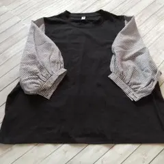 Tシャツ バルーンスリーブ チェック柄 レディース