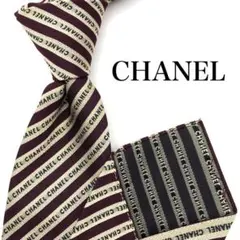 CHANEL シャネル ネクタイ ボルドー レジメンタル ストライプ ロゴ