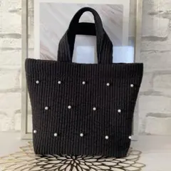 No.85 ヌビバッグ　トートバッグ　ブラック　パール付