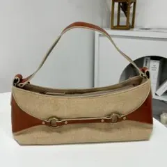 キャンバス×レザー バイカラーワンショルダーバッグ 金具 アンティーク調