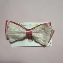 수제 리본 헤어 클립 핑크 레이스