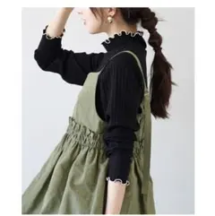 リブ編み　フリル　ハイネック　長袖Tシャツ M　リブカットソー　美品