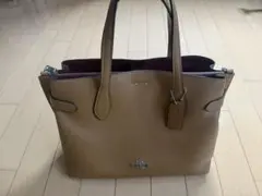 COACH ベージュ レザー トートバッグ　ショルダー付き
