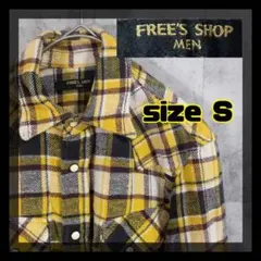 【美品】フリーズショップメン　シャツ　チェック　イエロー　ブラック　長袖　S