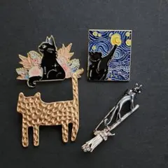 ブローチ4点セット 黒猫 ねこモチーフ おまとめ