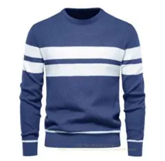 ネイビーブルー ストライプ ニットセーター