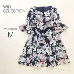 ウィルセレクション ワンピース 花柄 フレア 袖フリル 高級感 日本製 Aライン