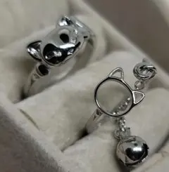 【新品未使用】猫ちゃん　猫耳　ベル付きリング2こセット