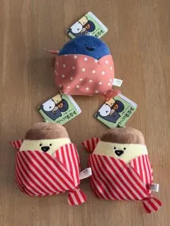 【お文具といっしょ】ボールチェーン付き キャンディーに包まれぬいぐるみ（3点）