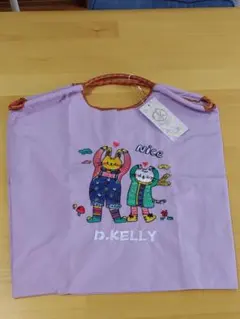 【D.KELLY 】トートバッグ うさぎ 猫 刺繍 パープル 未使用タグ付き