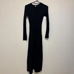 黒いリブ編み長袖ニットワンピース Mサイズ