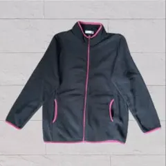 フリースジャケット 黒×ピンク 防寒 軽量