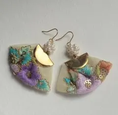 インド刺繍リボンピアス タッセルピアス フックピアス パールモチーフ