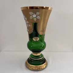 BOHEMIA クリスタル 花瓶 グリーン ハンドメイド チェコ 金彩 高級感