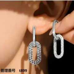 シルバー キラキラ ラインストーン 幾何学フックピアス エレガント オーバル型